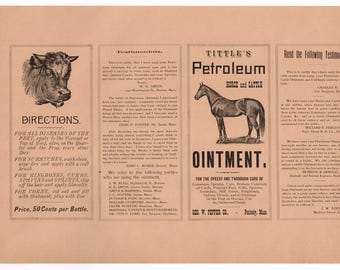 Original vintage Livestock Quack Medicine Box Label c1900 Horse Pig Bull Sheep Cow Farm General Store Veterinarian Peabody Massachusetts #2