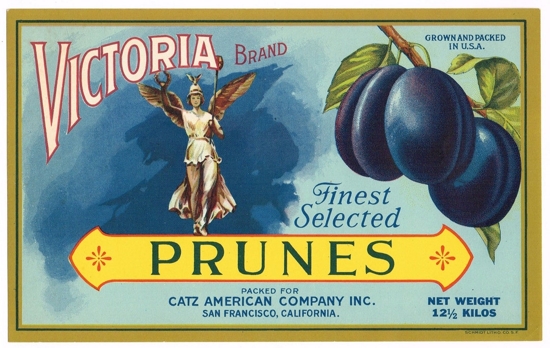 Prune Label Original Vintage Prune Case Crate Label Stone Lithograph 1920s Scarce ...