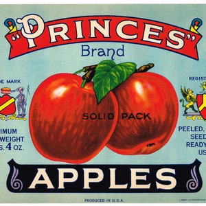 Original vintage apple crate label 1950s Rare Princes Can Case Label Heraldry Crest
