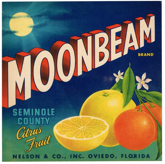 Original Vintage Florida Citrus Crate Label C1930s Moonbeam Nelson