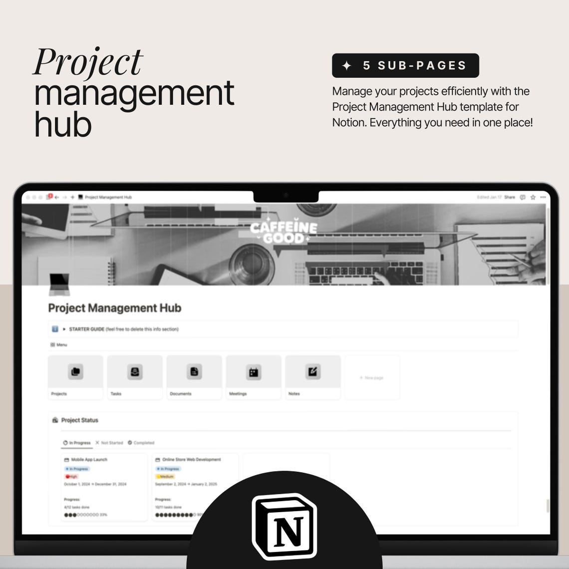 Notion Project Management Hub Template, Client Dashboard (digital ...