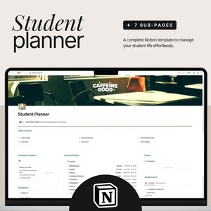 Notion Student Planner, Academic Planner, School Planner for Notion | Assignment Tracker College Planner Essay Planner Notion.