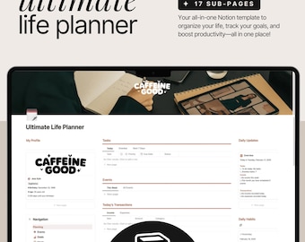 Ultimate Life Planner Notion Template, All-in-One Organization (Digital Download)