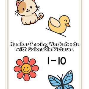 Number Tracing Worksheets (colourable pictures) Number 1 - 10