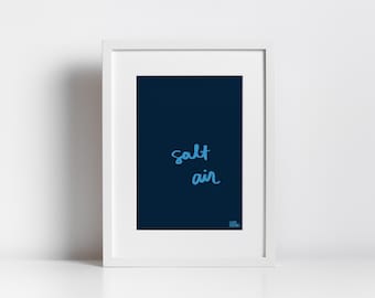 Salt Air Print, Handwritten Cursive Digital Art Print, Minimalist Coastal Decor