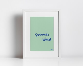 Summer Wind Print, Handwritten Cursive Digital Art Print, Minimalist Coastal Decor