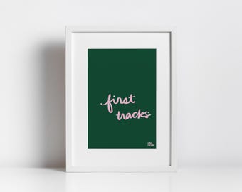 First Tracks Print, Handwritten Cursive Digital Art, Minimalist Winter Decor