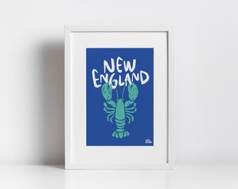 New England Lobster Print, Retro Preppy Wall Art, Beach House Poster (Digital Download)