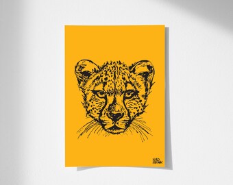 Fast Cheetah Sketched Print, Cheetah Illustration, Funky Home Decor