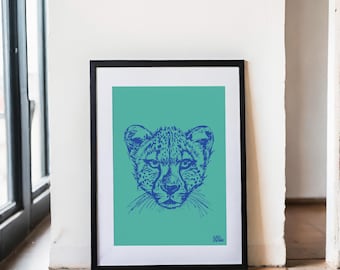 Fast Cheetah Sketched Print, Cheetah Illustration, Funky Home Decor