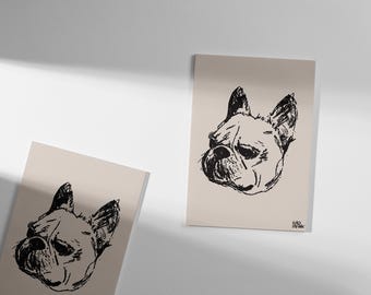 Grumpy Dog Sketched Print, French Bulldog Illustration, Funky Home Decor