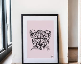 Fast Cheetah Sketched Print, Cheetah Illustration, Funky Home Decor