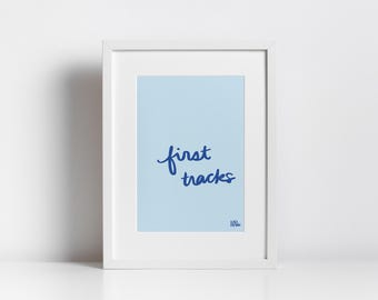 First Tracks Print, Handwritten Cursive Digital Art, Minimalist Winter Decor
