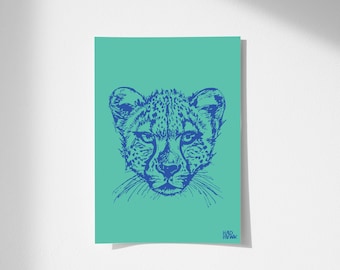 Fast Cheetah Sketched Print, Cheetah Illustration, Funky Home Decor