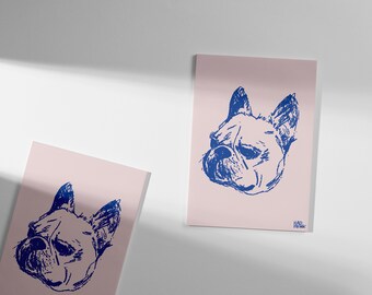 Grumpy Dog Sketched Print, French Bulldog Illustration, Funky Home Decor