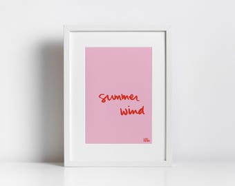 Summer Wind Print, Handwritten Cursive Digital Art Print, Minimalist Coastal Decor