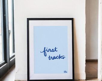 First Tracks Print, Handwritten Cursive Digital Art, Minimalist Winter Decor