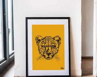 Fast Cheetah Sketched Print, Cheetah Illustration, Funky Home Decor