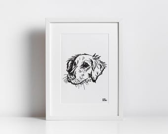 Nice Dog Sketched Print, Funky Apartment Decor, Dog Lover Digital Artwork