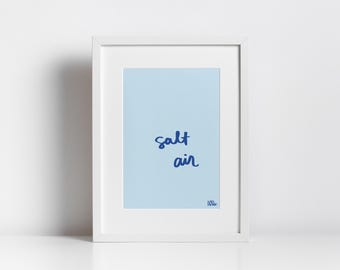 Salt Air Print, Handwritten Cursive Digital Art Print, Minimalist Coastal Decor