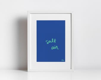 Salt Air Print, Handwritten Cursive Digital Art Print, Minimalist Coastal Decor