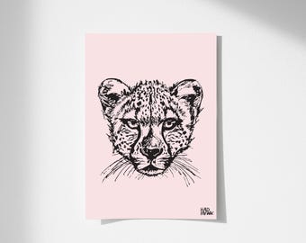 Fast Cheetah Sketched Print, Cheetah Illustration, Funky Home Decor