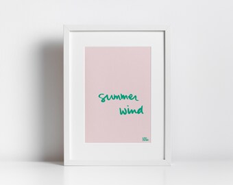 Summer Wind Print, Handwritten Cursive Digital Art Print, Minimalist Coastal Decor