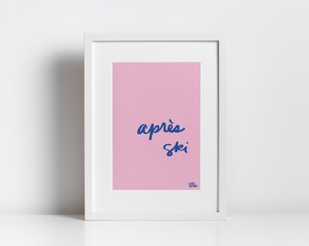 Après Ski Print, Handwritten Cursive Digital Art, Minimalist Winter Decor