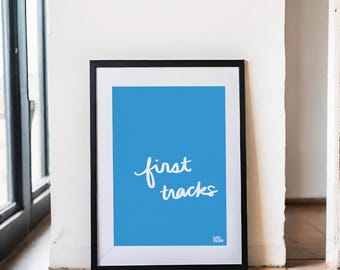 First Tracks Print, Handwritten Cursive Digital Art, Minimalist Winter Decor