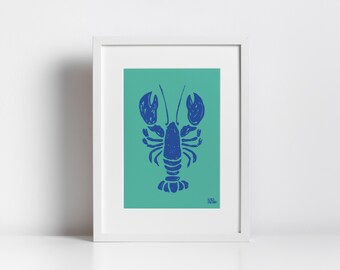 Funky Teal Lobster Print, Retro Coastal Wall Art (Digital Download)