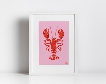 Funky Pink Lobster Print, Retro Coastal Wall Art (Digital Download)