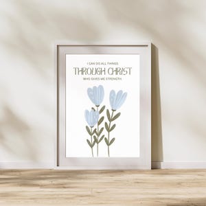 Arte murale cristiana blu - Versetto della Bibbia Filippesi 4:13 Decorazione murale stampabile, Bellissimo regalo per la casa, Arte murale scritturale, DOWNLOAD DIGITALE