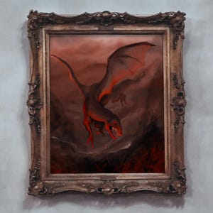 Ember Dragon - Hand-painted Digital Art - Dark Fantasy Art Print for Game Rooms, Tabletop Gaming Décor, D&D