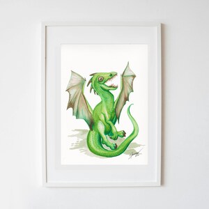 Baby Teeth - Baby Dragon Original Watercolor Art - Digital Print Download for kids&#39; rooms, D&D, Game Rooms, Fantasy Decor
