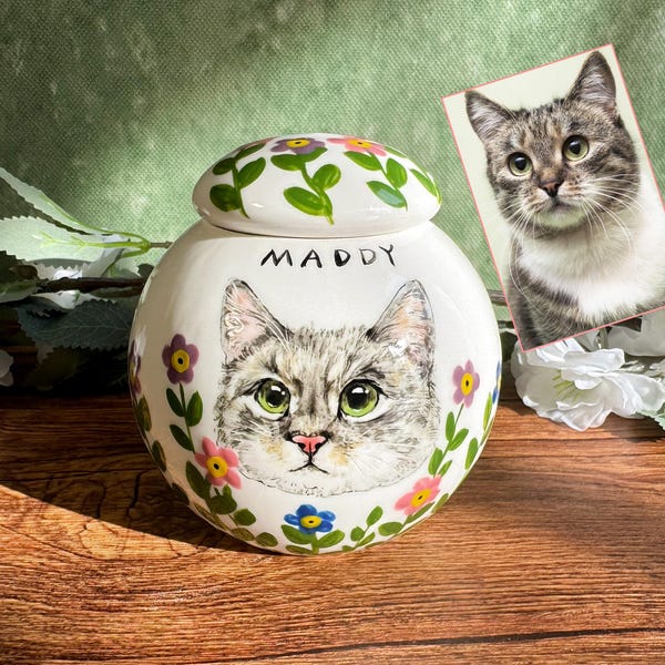Ręcznie malowana urna z portretem zwierzaka | Spersonalizowana ceramiczna pamiątka
