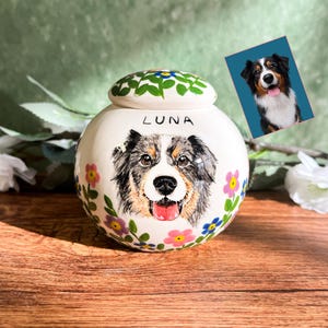 Hand-Painted Pet Portrait Urn | Custom Underglaze Ceramic Urn | Personalized Dog Memorial Keepsake