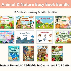 Animal & Nature Busy Book Bundle Printable | 12 Toddler Learning Activity Binders | Preschool Educational Workbooks | PDF Download