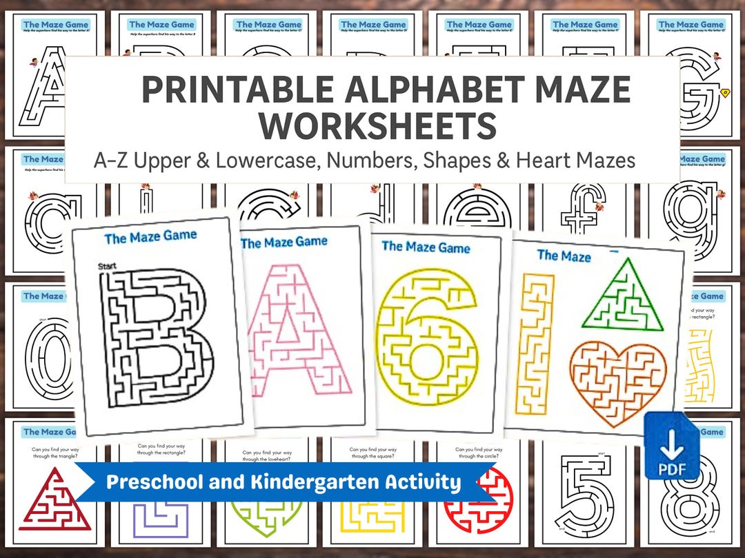 Printable Alphabet Maze Worksheets | A-Z Upper & Lowercase, Numbers ...