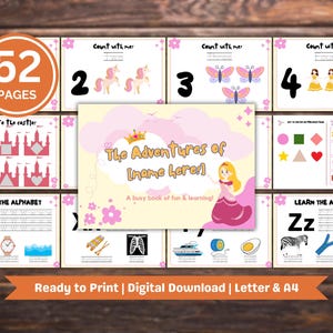 Princess Busy Book Printable | Toddler Learning Binder | 52 Preschool Activity Pages | Educational Digital PDF A4 & US Letter