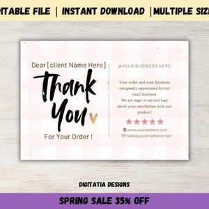 Cartão de agradecimento para impressão | Modelo editável | Download instantâneo | Casamento, negócios, uso pessoal | Design elegante e moderno | Cartão de gratidão