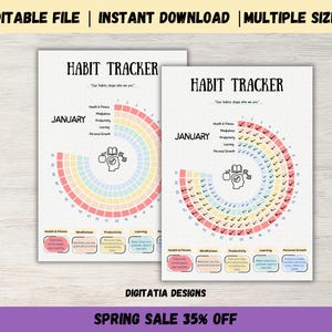 Circle Habit Tracker | Printable Monthly Habit Tracker | Habit Challenge Planner | Motivation Template | Instant Download | Easy & Enjoyable