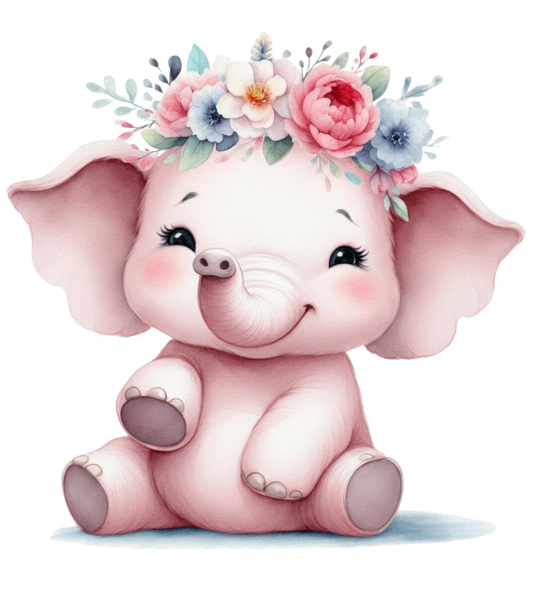 Watercolor Baby Elephant Clipart: Nursery Animal PNG, SVG (digital ...