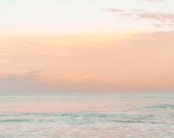 Pastel Ocean Sunset Print, Minimal Beach Wall Art, Coastal Photography Decor