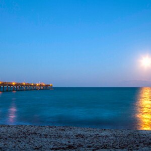 Fine Art Print - Super Moon - Dania Beach - Pier - Moon-rise - Art Wall - Decoration - Reflection - Acrylic Print - Metal Print