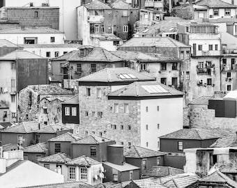 Porto Rooftops in Black and White – Historic Portugal Architecture Fine Art Photograph