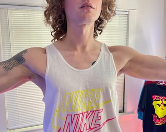 Vintage NIKE grey tag neon logo tank