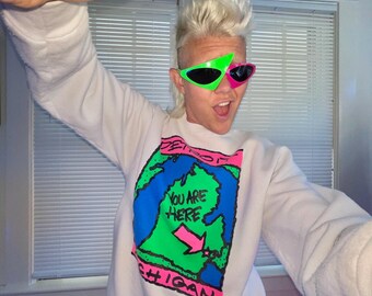 Vintage 80s neon Detroit graphic sweatshirt L