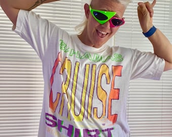 Vintage 80s neon Bahamas cruise tee