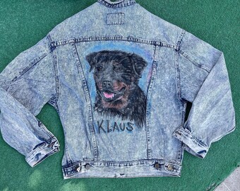 vintage 80/ met acid wash en airbrush gewassen jeansjack L