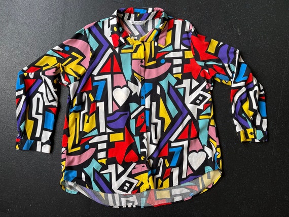 Vintage Abstract Colorful Geometric Button Up - image 7